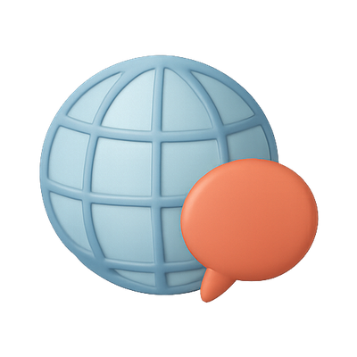 3D Globe Icon with Speech Bubble for Communication