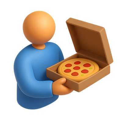 3D Icon of a Person Holding a Pizza Box
