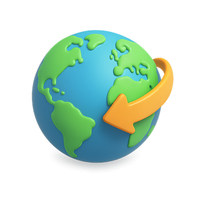 3D Globe Icon with Curved Arrow in Isometric View
