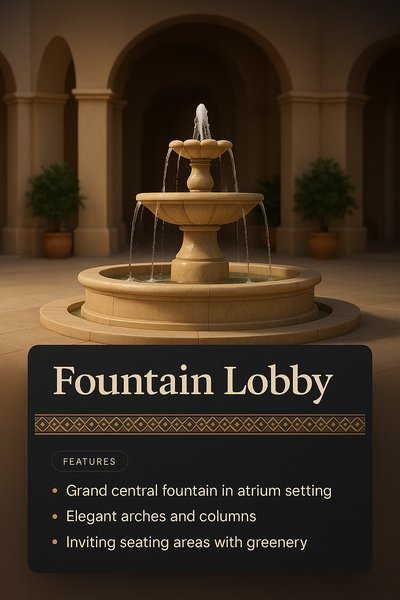 Elegant Fountain Lobby Design with Architectural Features