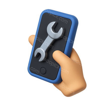 3D Icon of Phone with Wrench in Hand