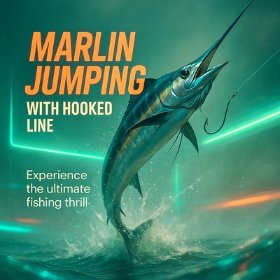 Dynamic Marlin Jumping Scene with Neon Accents