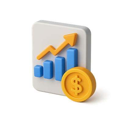Stylish 3D Revenue Icon with Graph and Coin