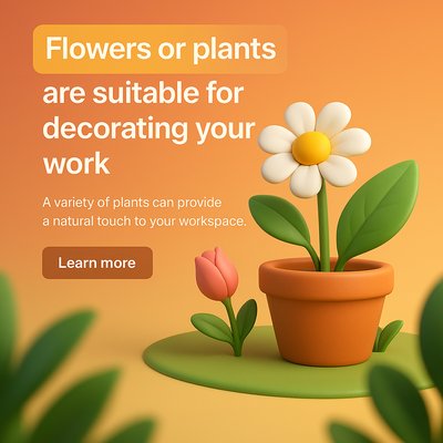 3D Illustration of Potted Plants for Workspace Decor