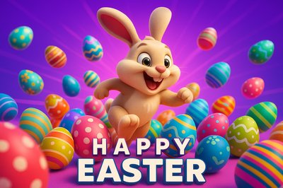 Vibrant Easter Bunny Amid Colorful Eggs