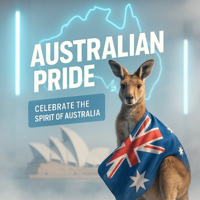 Promotional Image Celebrating Australian Pride with Iconic Symbols