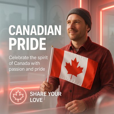 Celebratory Image of Canadian Pride with Flag and Enthusiastic Individual