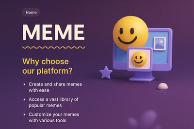 3D Elements Landing Page for Meme Creation Platform