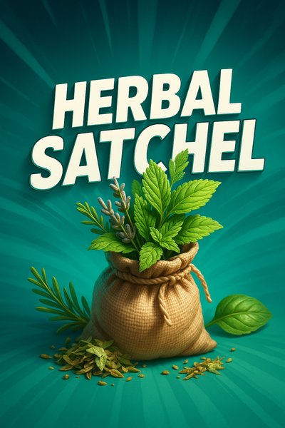 Dynamic Herbal Satchel Illustration with Lush Greenery