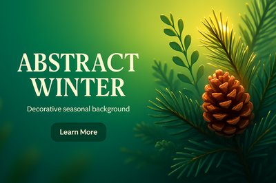 Abstract Winter Seasonal Background with Pine Cone and Foliage