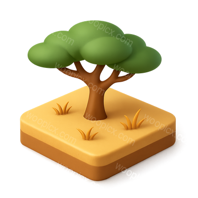 3D Acacia Tree Icon in Savanna Setting