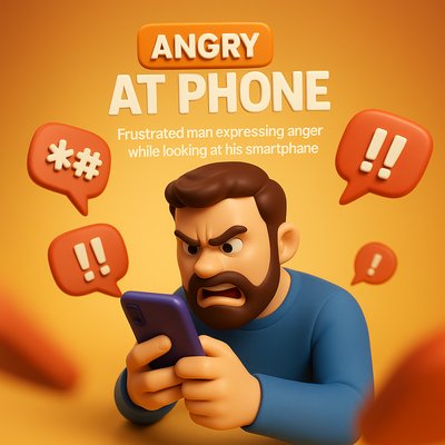 3D Illustration of Frustrated Man with Smartphone