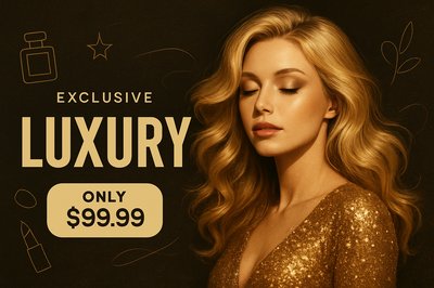 Elegant Golden Ad Featuring Luxurious Fashion and Beauty