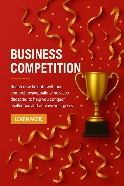 Promotional Business Competition Graphic with Trophy and Confetti