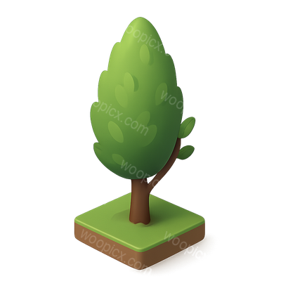 Stylized 3D Poplar Tree Icon with Isometric View