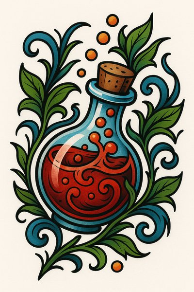 Illustrative Potion Bottle with Ornate Floral Design