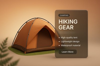 3D Tent Illustration with Dark Panel for Camping Gear Promotion