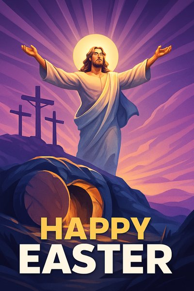 Dynamic Easter Celebration with Jesus Rising from the Tomb