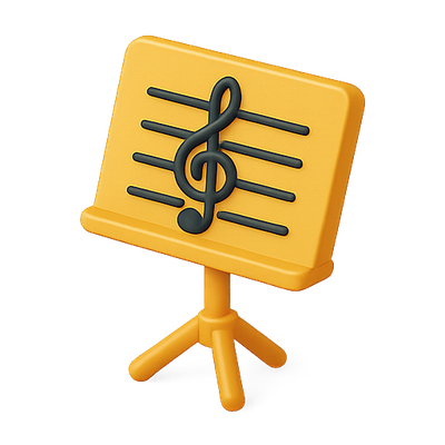 Yellow Music Stand Icon with Treble Clef Design
