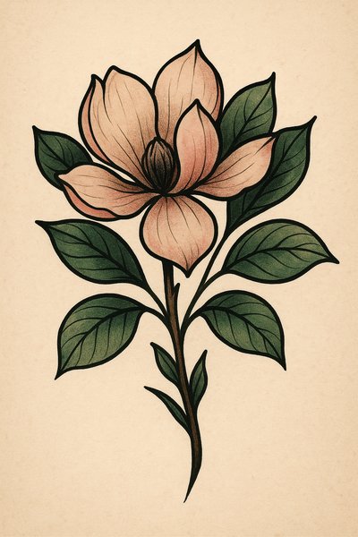 Elegant Magnolia Flower Illustration on Vintage Background