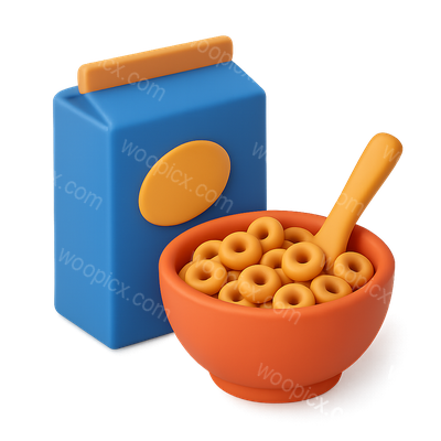 3D Cereal Icon with Bowl and Box in Isometric View