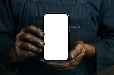 Mechanic Holding a Phone with Oily Hands