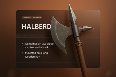 3D Illustration of a Halberd with Informative Overlay