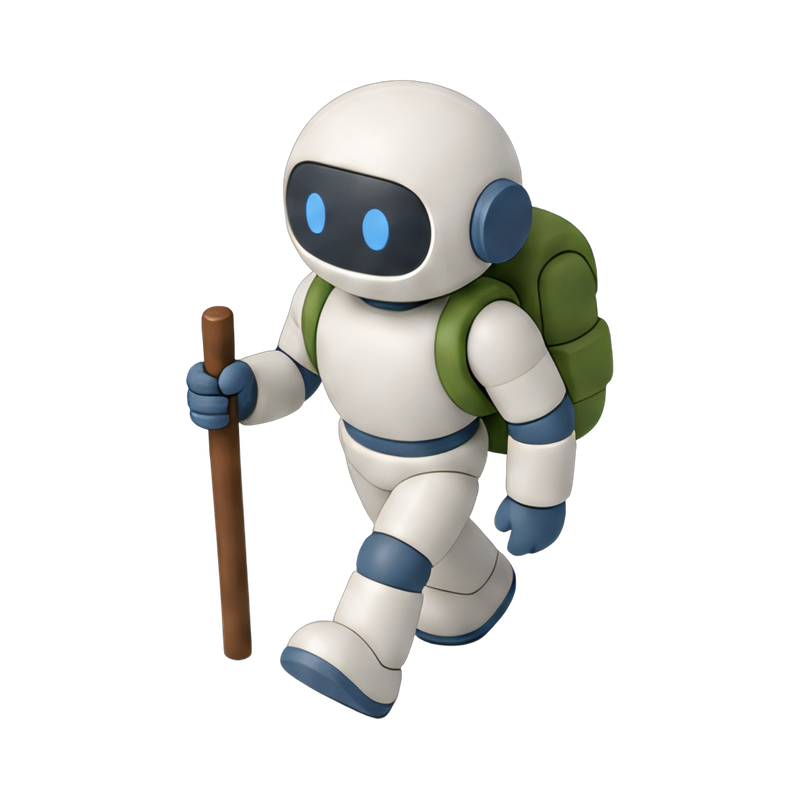 humanoid robot hiking outdoors