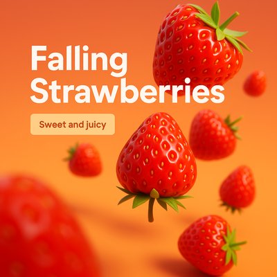 3D Render of Falling Strawberries with Sweet Description