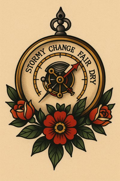 Vintage Weather Barometer Design with Floral Elements