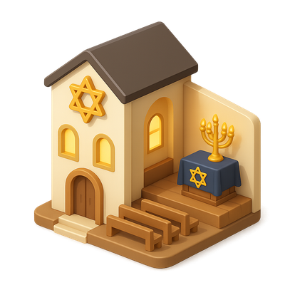 3D Isometric Synagogue Icon with Menorah and Star of David