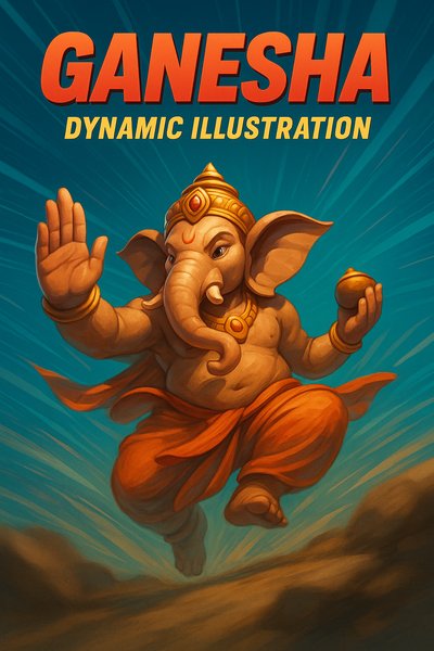 Dynamic Illustration of Ganesha in Vibrant Style