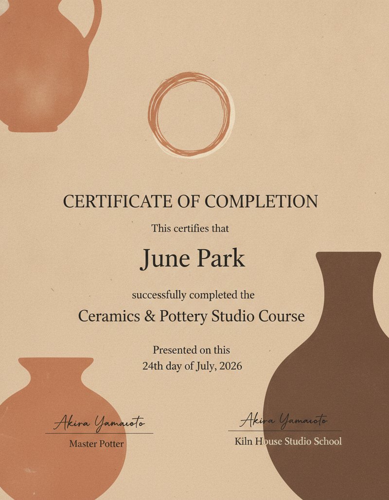 Elegant pottery course certificate