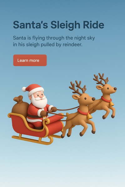 Santa Claus Flying with Reindeer on Sleigh - 3D Illustration