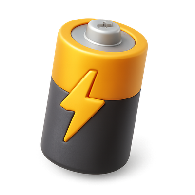 3D Battery Icon with Lightning Bolt in Isometric View