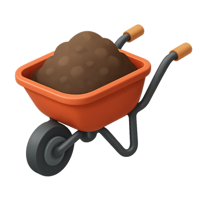3D Isometric Wheelbarrow Icon Filled with Dirt