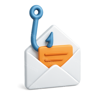 3D Phishing Hook Icon with Email Illustration