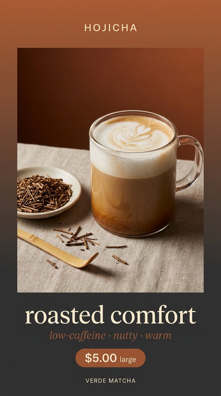 Hojicha latte flatlay arrangement