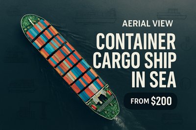 Dynamic Aerial View of Container Cargo Ship Advertisement