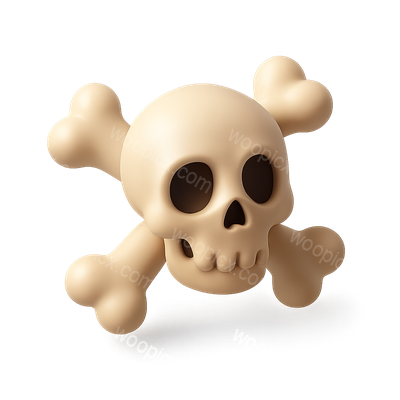 3D Skull Icon with Crossed Bones Design