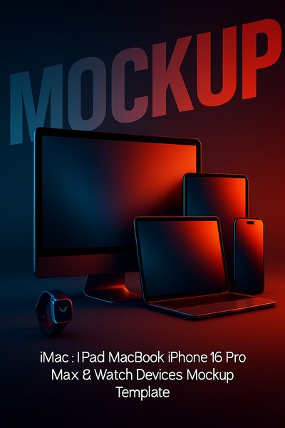 Modern Apple Device Mockup Set with Bold Typography