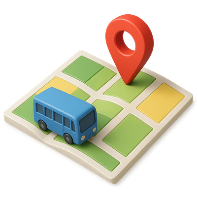 3D Isometric Transport Map Icon with Bus and Location Pin