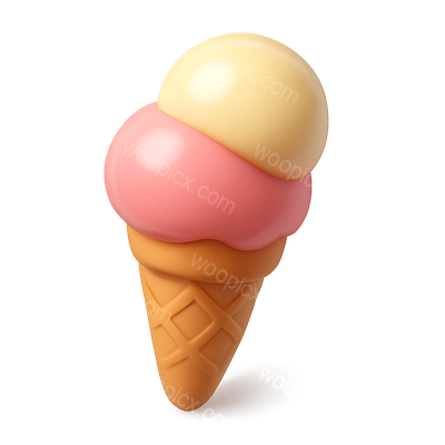 Colorful 3D Ice Cream Cone Icon with Two Scoops