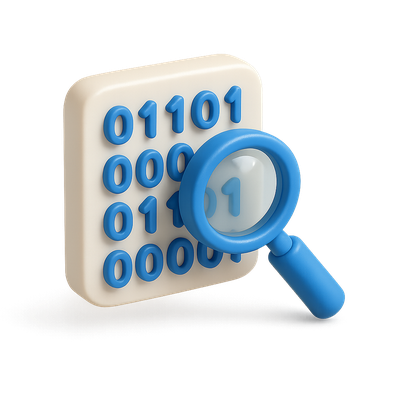 Magnified Binary Code in 3D Illustration