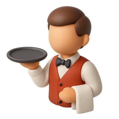 3D Waiter Icon with Tray in Isometric Style