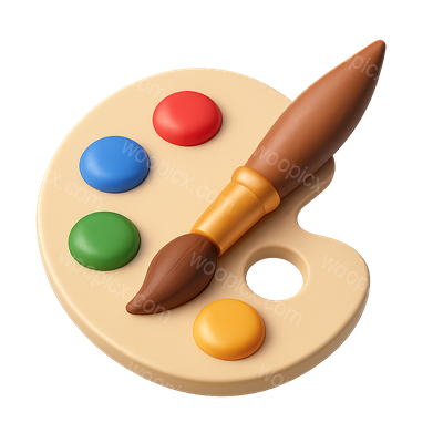 3D Icon of Paint Palette and Brush in Isometric View