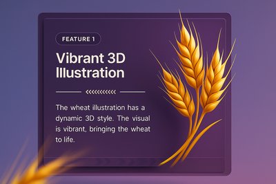 Vibrant 3D Illustration of Wheat Ears on Gradient Background