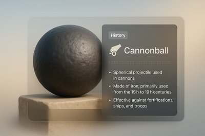 Creative 3D Cannonball Illustration with Informative Blocks
