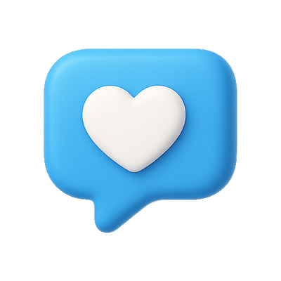 3D Messaging Icon with Heart Symbol