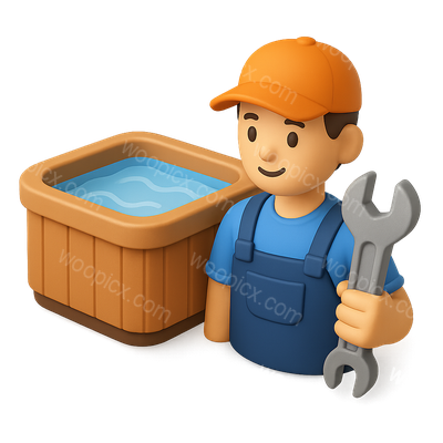 3D Hot Tub Technician Icon with Wrench and Tub